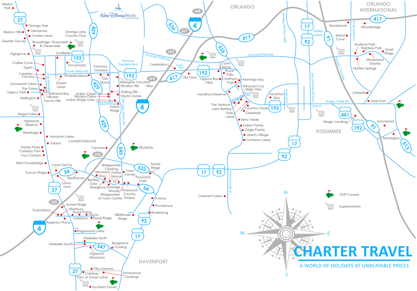 Orlando Villa Map | Tailormade Holidays   Charter Travel